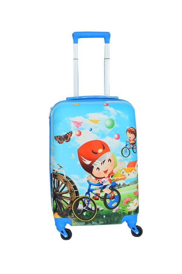 DPARANI Kid’s 20 Inches Blue Boy on Cycle Cartoon Print Polycarbonate Trolley Bag Suitcase for Baby Girl’s & Boy’s