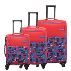 Nasher Miles India 55 65 & 75 Cm Polyester Soft-Sided 4 Wheels Spinner Printed Luggage Set Of 3 Trolley Bags (Red Blue)