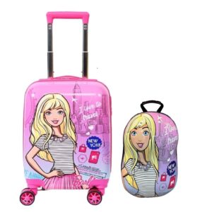 D’s PARADISE Girl Doll Cartoon Print Suitcase, 20 inches, with 13 inches Backpack, Pink