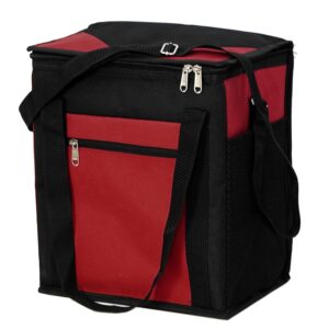 Storite Nylon Insulated Office Lunch/Tiffin/Travel Bag Keeps Hot and Cold Leakproof with Durable Sturdy Handle Pocket Unisex Lunch Bag for Office, Picnic, School (Red and Black, 27 x 20 x 32cm)