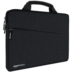 Amazon Basics Laptop Bag Sleeve Case Cover Pouch with Handle for Men & Women | 14.1 Inch Laptop with Padded Laptop Compartment | Zipper Closure | Water Repellent Nylon Fabric (Black)