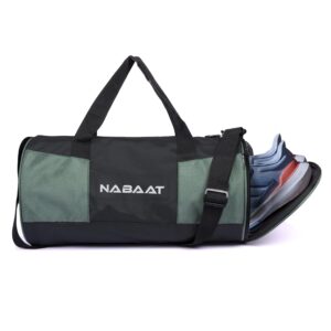 NABAAT VitalCarry Polyester Duffle/Gym Bag for Men & Women, Adjustable Shoulder Bag for Unisex Gym/Fitness Bag/Sports & Travel Sports Kit with Separate Shoe Compartment (Black_Grey, GMB-6)