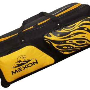 MEXON Fully Padded Cricket Kit Bag with Tractor Wheels, Large, Black/Yellow