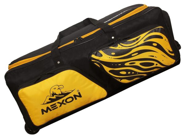 MEXON Fully Padded Cricket Kit Bag with Tractor Wheels, Large, Black/Yellow