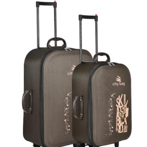 CITY BAG Printed Trolley Bags Set of 2 (20 inch Cabin and 24 inch Check in) (Brown)