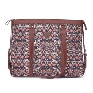 ZOUK Kashmir Blooms Floral Printed Jute Handcrafted Vegan Leather Women’s Multicolor Office Shoulder Laptop Bag 15.6 inch