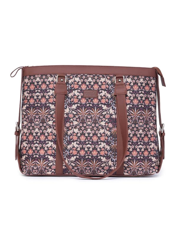 ZOUK Kashmir Blooms Floral Printed Jute Handcrafted Vegan Leather Women’s Multicolor Office Shoulder Laptop Bag 15.6 inch