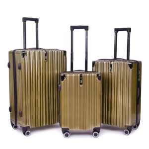 YOUBE Bold Golden Set of 3 | Cabin/Checkin Luggage Trolley Bag Hard Case Polycarbonate with Double TSA Locks, 360° Wheeling Smooth 4 Double Spinner Wheel Suitcase for Travel (20″-24″-28″)