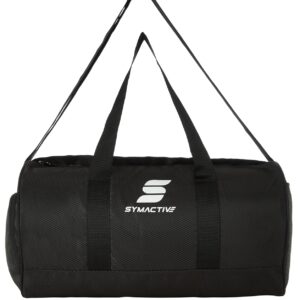 Amazon Brand – Symactive Gym Bag with Separate Shoe Compartment | Spacious Main Compartment with Reliable Zipper | Durable Polyester Fabric | Shoulder Strap and Haul Handles | Water Repellent (Black)