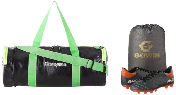 Charged Sports Bag Artize Black With Gowin Football Shoe Ace Grey Orange Size-5