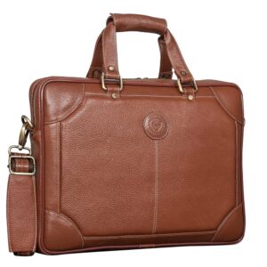 BRAND LEATHER Laptop Bag for Men – Genuine Leather Messenger Bag for Office – Fits up to 16 Inch Laptop -Brown Shoulder Bag with Multiple Compartments – Executive Leather Bag for Work and Travel