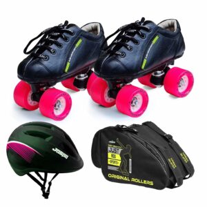 jaspo Skater Girl Dual Outdoor Wheel Shoe Skate Combo (Outdoor Wheel Shoe Skates+ Helmet+Bag) (Size-8 Uk (Age 15 Yrs & Above), Skater Girl Dual), Black