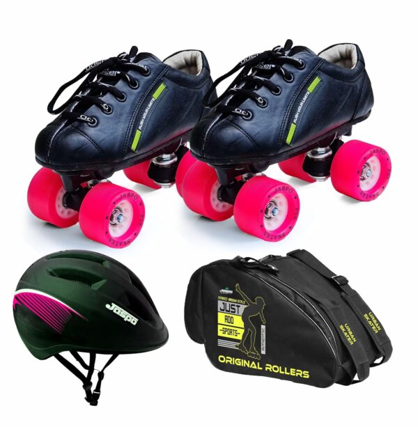 jaspo Skater Girl Dual Outdoor Wheel Shoe Skate Combo (Outdoor Wheel Shoe Skates+ Helmet+Bag) (Size-8 Uk (Age 15 Yrs & Above), Skater Girl Dual), Black