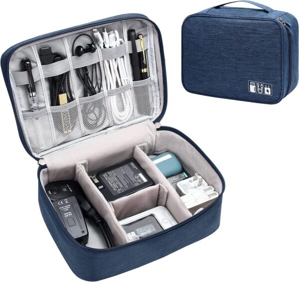 Lazer Electronics Accessories Organizer Bag | Universal Carry Polyester Travel Cable Organizer Case for USB, Phone Charger, Power Bank, Headphones, Memory Cards, Hard Drive, Multi-Function (Blue)