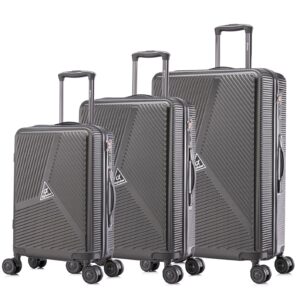 Alphabet Bristol Hard Sided Polycarbonate Small, Medium & Large Size Luggage Set of 3pcs 8 Wheel Trolley Bag/Suitcase Set 55Cm, 65Cm & 75Cm (Grey)