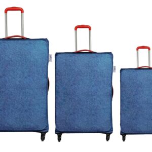 BIGWING Polyester Denim Texture Printed Small, Medium & Large (20′-24′-28′ Inch) Protective Soft Luggage Trolley Bag Cover Combo Pack of 3 (Fitts Only On Fabric Trolley Bag)