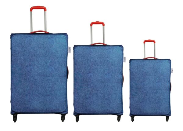 BIGWING Polyester Denim Texture Printed Small, Medium & Large (20′-24′-28′ Inch) Protective Soft Luggage Trolley Bag Cover Combo Pack of 3 (Fitts Only On Fabric Trolley Bag)