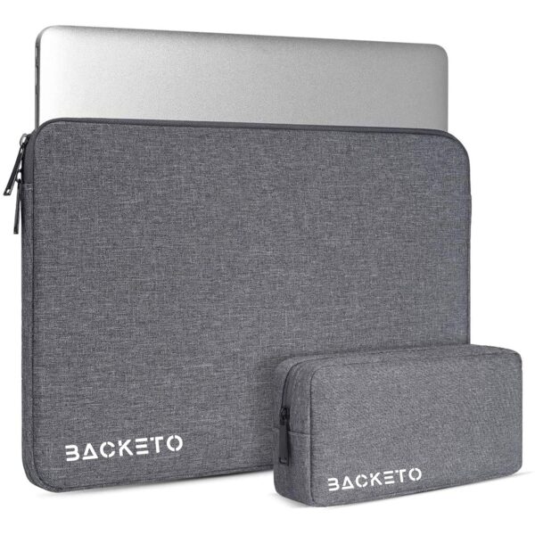 BACKETO Laptop Bag Sleeve Case Cover with Charger Pouch for Men & Women | 15.6 Inch Laptop/MacBook | 360° Protection, Smooth & Premium Zipper (Grey)