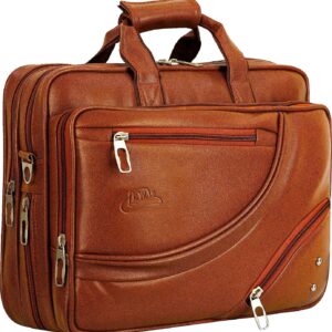 Leather World Vegan Leather Briefcase 15.6 Inch Brown Laptop Expandable Messenger Shoulder Office Bag for Men and Women