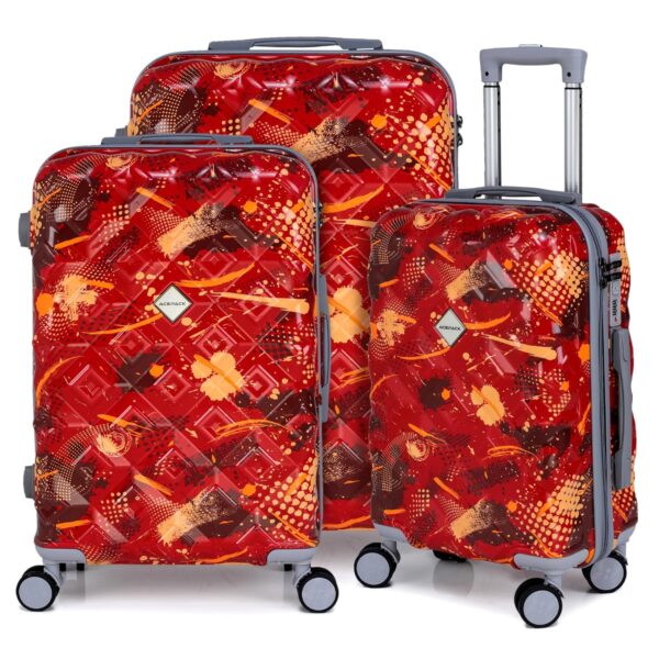 ACEPACK Rizz Hard Sided Printed Set of 3 (S+M+L) Luggage Trolley Bag for Travel, Suitcase with 8 Spinner Wheels (20/24/28) (Red)