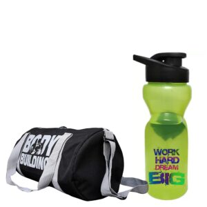 AV Brands Men’s and Women’s Polyester, Plastic 21 L Gym Bag and Gym Shaker Bottle Combo – Green