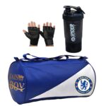 Gym Bag Combo Sports Men's Combo of Leather Gym Bag, Spider Shake Bottle with Black Gloves Fitness Kit Accessories (Black)