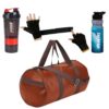 Gym Duffel Bag Combo Set with Water Bottle & Hand Gloves for Men 's & Women for Daily Exercise |Gym Bags for Men Combo | Bags for Men | Gym Shaker Bag Combo| Gym Bag Shaker with Gloves (TAN+RED)