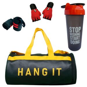 Hang It Gym Bag Combo Set Includes Durable Gym Bag, Water Bottle, and Workout Gloves | Complete Fitness Gear for Exercise, Training, and Sports