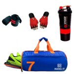 Hang It Gym Bag Combo for Men and Woman ll Gym Bag with Shoe Compartment,Red 500MLBottle,Red Wristband, Red Gloves ll Gym kit for Men and Women ll Gym Bag & Fitness Kit & Gym Bag Combo