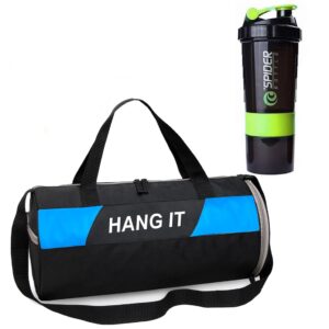 Hang It Gym Bag Combo for Men ll Gym Bag with Shoe Compartment and, Green Bottle, ll Gym kit for Men and Women ll Gym Bag & Fitness Kit & Gym Bag Combo (Black)