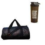 JAISBOY Black Gym Bag Combo Sports Men's Combo of Leather Gym Bag, Stop Bottle Brown Shake Fitness Kit Accessories