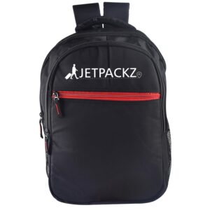 JETPACKZ 30 Litres Generous 17.5 Inches Large Laptop Bag For Men And Women College Girls And Boys Bag 3 Main Compartments Front Pocket With 2 Bottle Holders (Black)