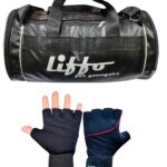 Liffo® Duffle Leather Gym Bag Combo Set - Duffle Sports Bag/Gym Tote Bags & Free Gym Gloves for Men Women Gym with Wrist Support