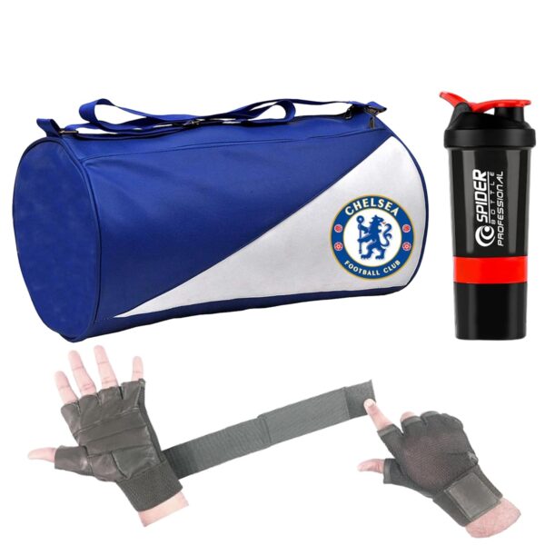 New Combo 2024 Gym Bag Combo for Men l Gym Bag with Shoe Compartment and, Shaker Bottle,Black Gloves ll Gym kit for Men and Women ll Gym Bag & Fitness Kit & Gym Bag Combo (Blue + RED)