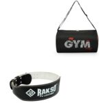 RAKSO Polyester Gym Bag with Commitment with Gym Belt PU with Combo for Men Women Stylish Duffel Sports Travel Bag with Pocket 00.2