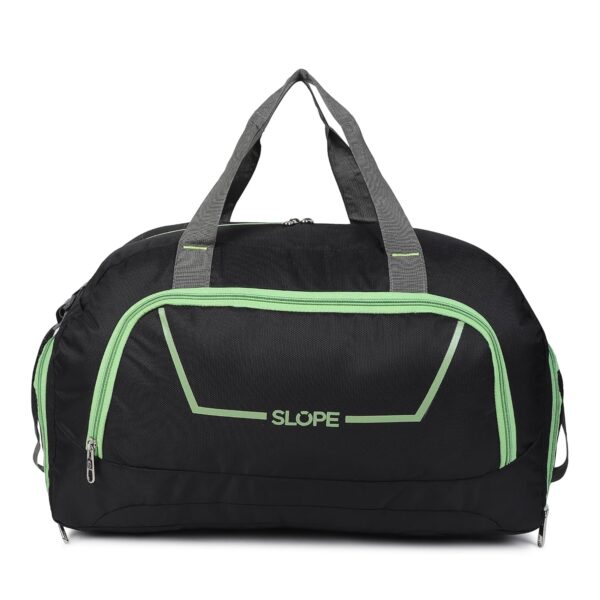 SLOPE DF 002 Black 35L Duffle Bag ? Lightweight 901 Fabric, Water-Resistant, Foldable Design with Spacious Compartments, Adjustable Shoulder Strap, and External Pockets ? Travel, Gym, and Sports Use